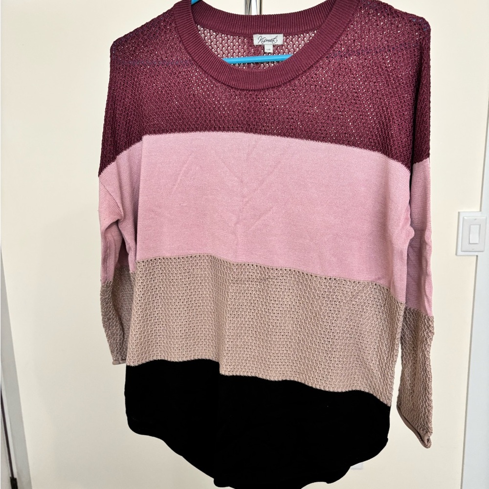 Kismet Colorblock Knit Sweatshirt in Burgundy, Pink, Beige, Black